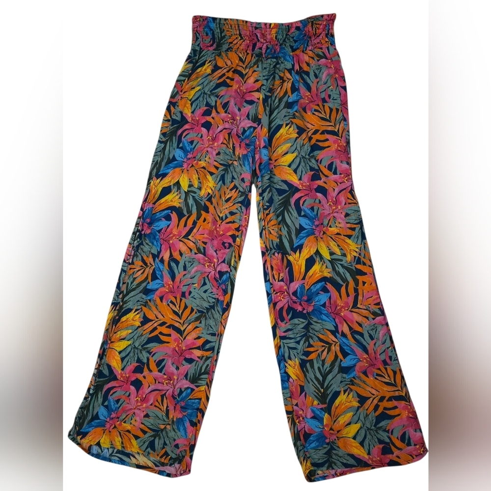 Shade & Shore Colorful Tropical Wide Split Leg Pants